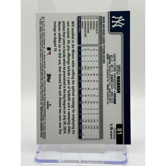 2025 Topps Chrome Will Warren Rookie Gold Wave Refractor 12/50 SP Yankees RC - Picture 2 of 2